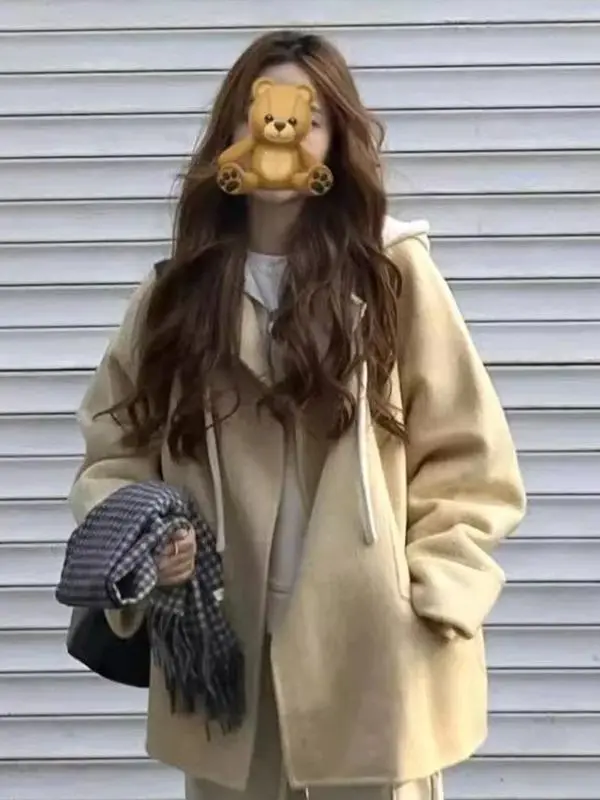 

Женское шерстяное пальто оверсайз желтого цвета для осени и зимы, универсальное, элегантное, в стиле Aosphere, для студенток, премиум-класса