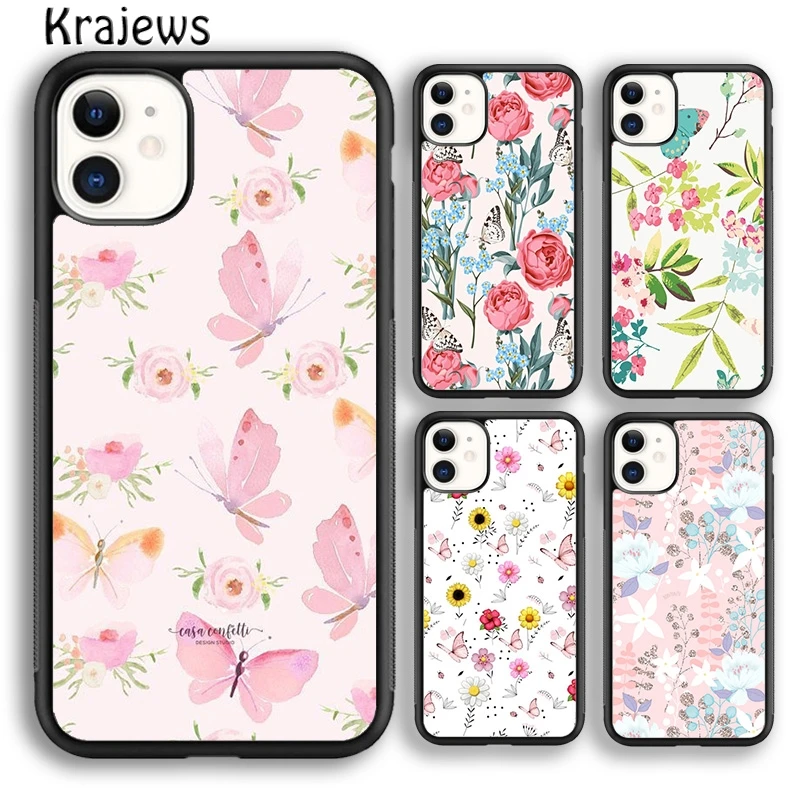 Krajews BUTTERFLY FLORAL PATTERN COLLECTION Phone Case Cover For iPhone 16 15 SE2020 14 7 8 plus 11 12 13 pro max Fundas