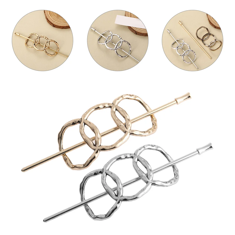 

2 Pcs Alloy Vintage Hairpin Decorative Clips Women Sticks Styling Pins for Buns