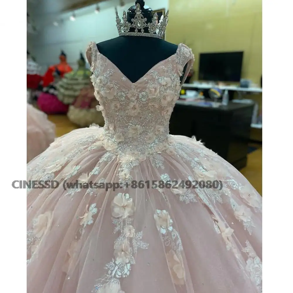 Quinceanera Jurken 2022 Off The Shoulder Baljurk Appliques Met 3d Flower Sweet 16 Jurk