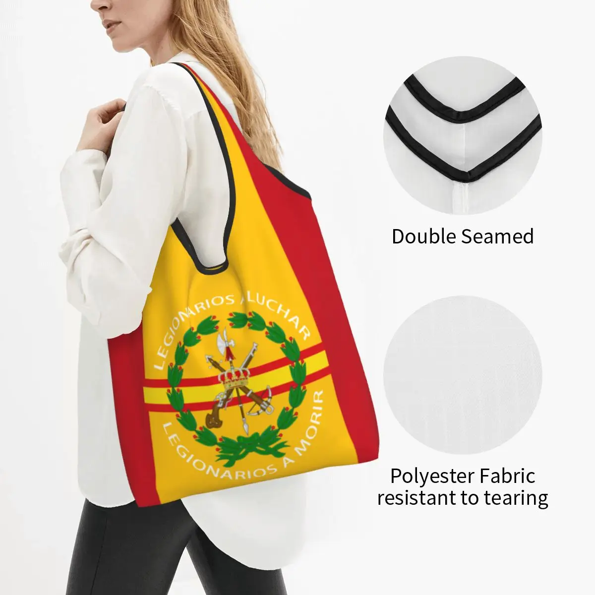 Spanish Legion Groceries Shopping Bag Fashion Shopper Shoulder Tote Bag Big Capacity Portable Spain Coat of Arms Handbag