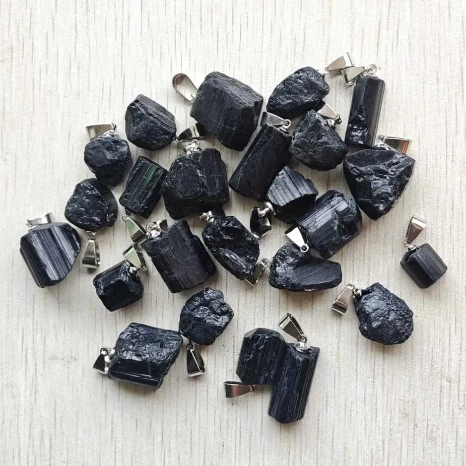 Natural Black tourmaline Fashion Healing Reiki irregular pendants findings diy jewelry making 24pcs wholesale free shipping