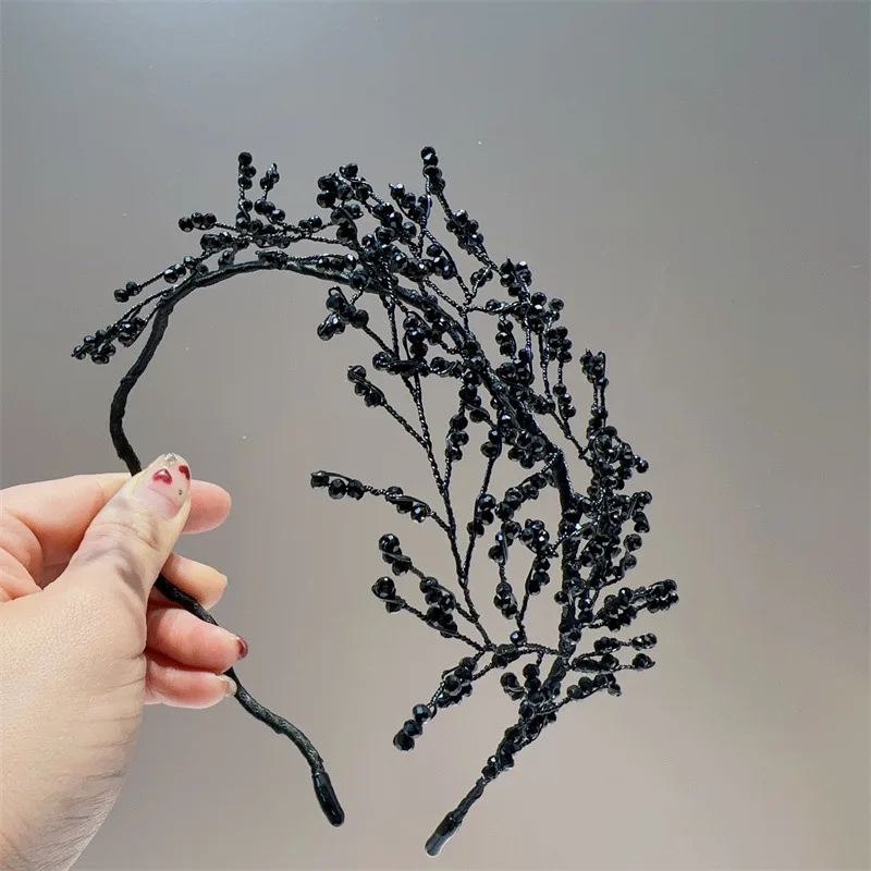 Crystal Bead Branches Rhinestone Leaves Headband Hairband For Bridals Elegant Forest Goddess Sweet Wedding Headpiece Hair Net