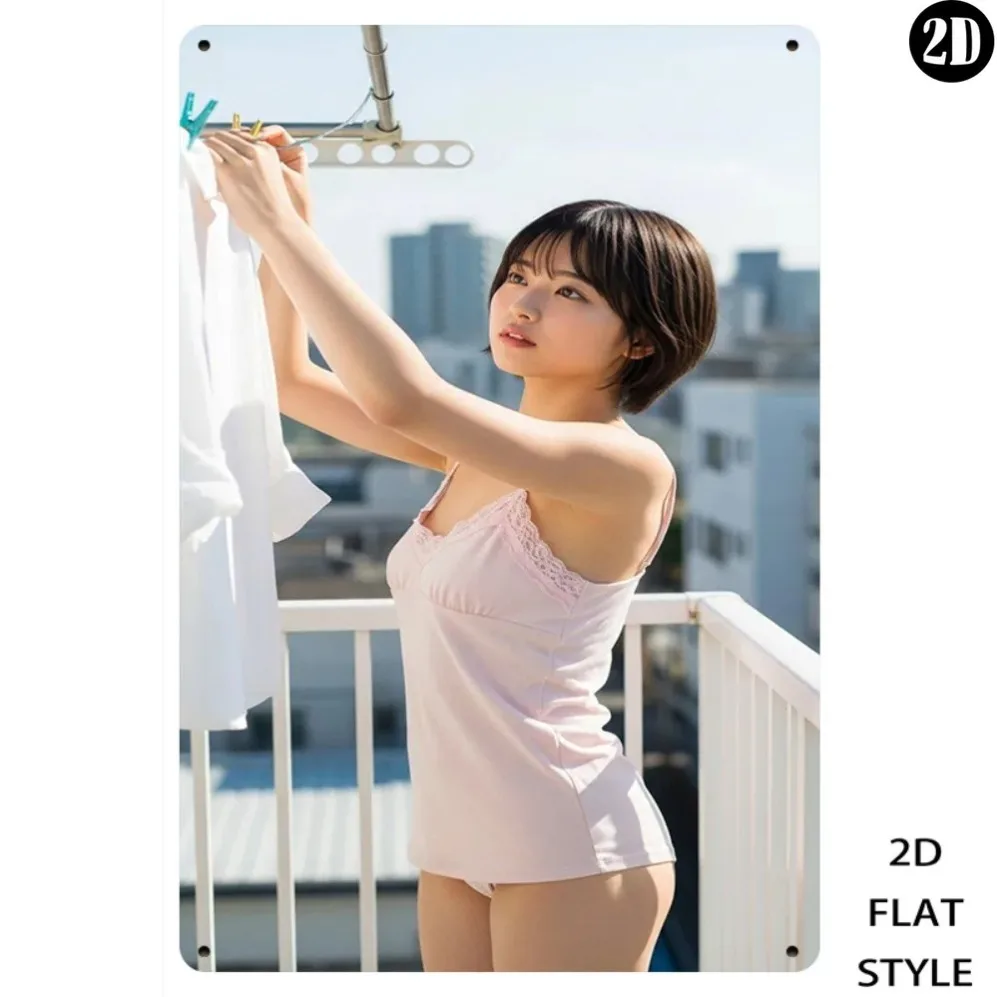 

Retro Metal Wall Art 8x12 Inch Vintage Drying Clothes Scene Decor Gift