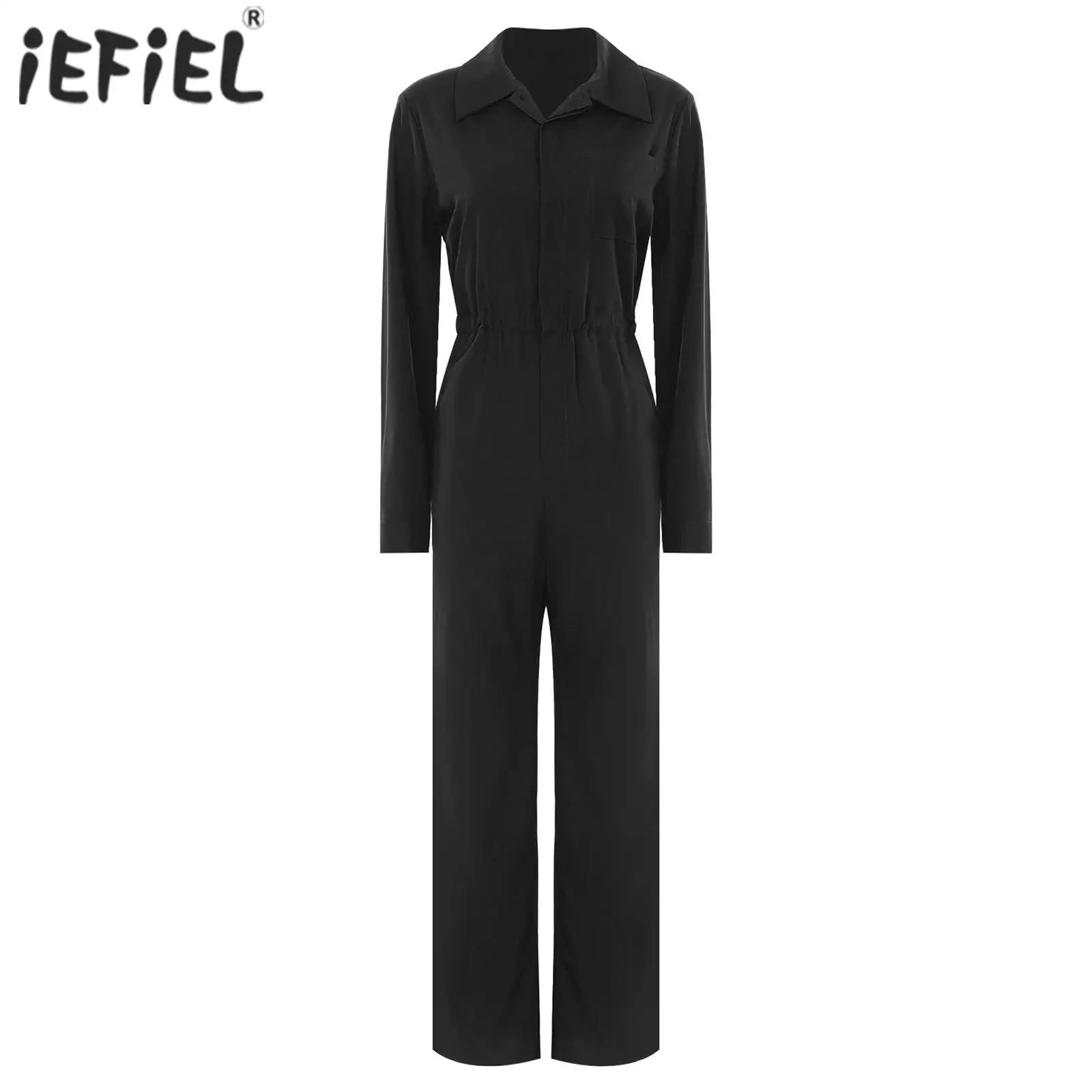 レディースワークジャンプスーツファッションボタンカバーオールカジュアルターンダウンカラー長袖ロンパースオーバーオールオフィスビジネス旅行用