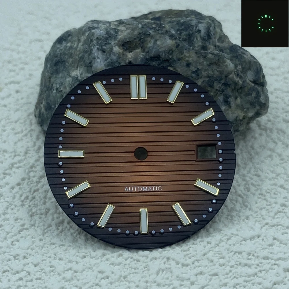 30.5mm s dial relógio acessórios nautilus letras macarrão cravejado verde calendário luminoso dial para movimentos nh35/nh36