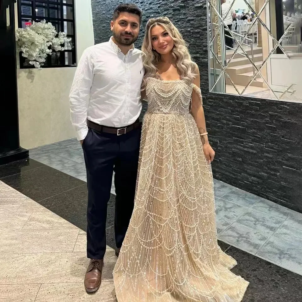 Mermaid Elegant A-Line Strapless Evening Dresses Gowns 2024 Luxury Pearls Beaded For Women Wedding Party