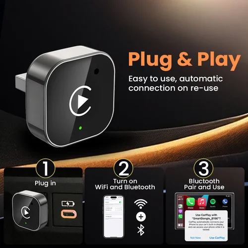 Imagen 2 del producto ﻿   Adaptador inalámbrico Android Auto 2 en 1, Dongle CarPlay inalámbrico, sistemas inteligentes para coche, caja inteligente AI para VW, Toyota, Nissan, Honda MG
