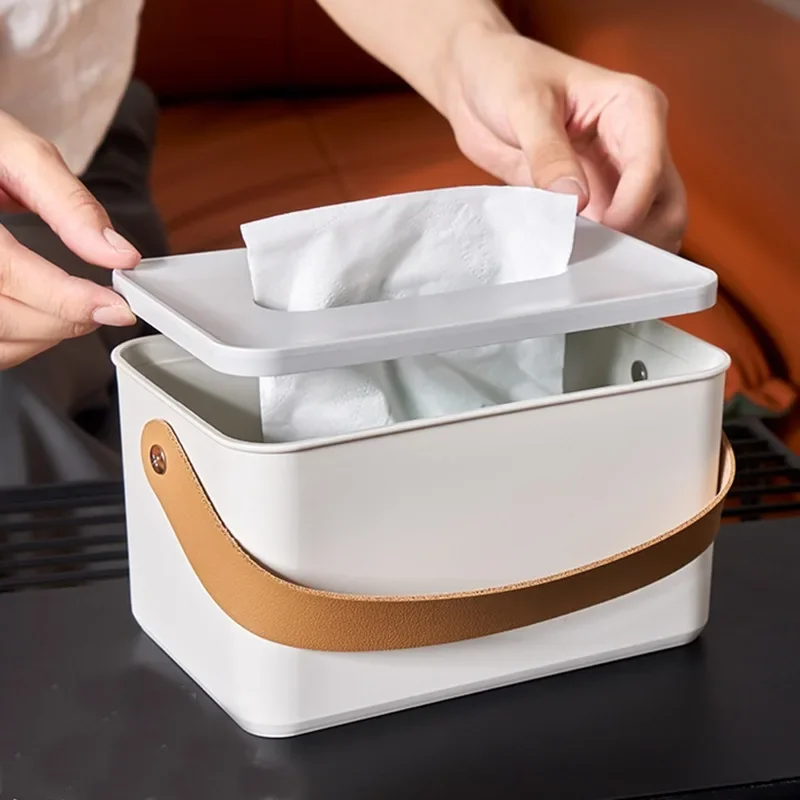 Portable Household Tissue Box Round Square Napkin Storage Box for Table Top of Tea Table Restaurant Modern Simplicity White