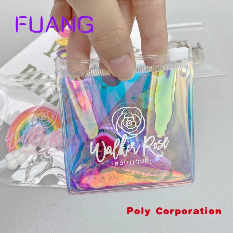 Custom  High Quality colored laser holographic Mylar custom logos Cosmetic zip lock packaging bags Jewelry Pouch