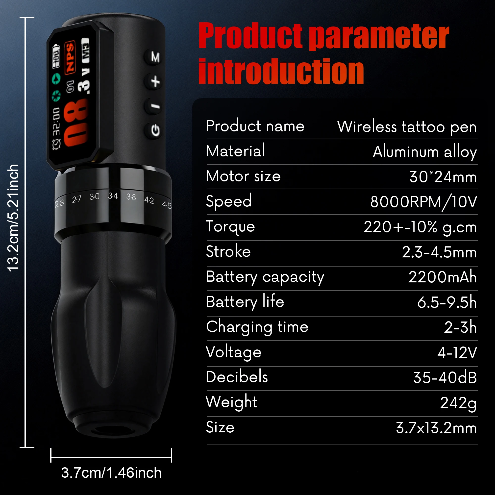 Professional Tattoo Machine Kit Wireless Adjustable Stroke Tattoo Pen Coreless Brushless Motor With Tattoo Needle Tattoo Ink Cup