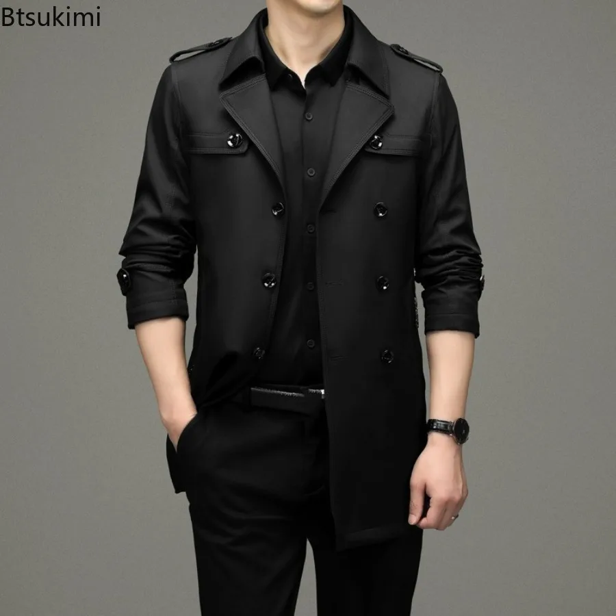 New Autumn Winter Men's Trench Coats Fashion England Style Long Jackets Men Business Casual Windbreaker Coats 2025 Men Clothing