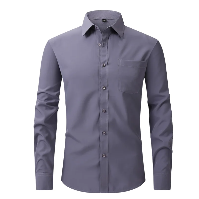 New spring and summer American men's shirt business casual long sleeve slim professional formal wear free ironing solid color