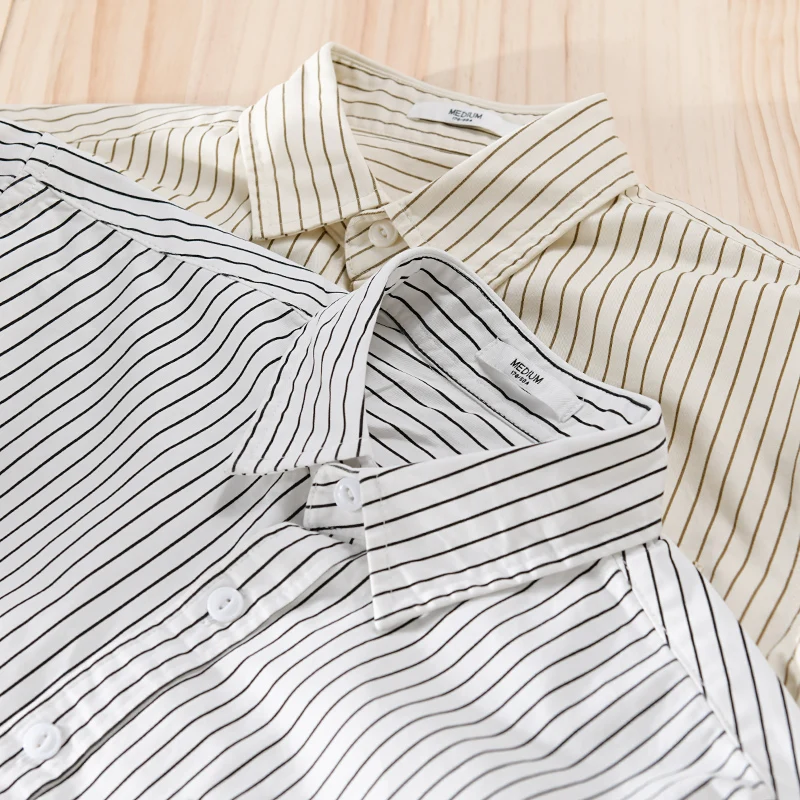 

Италия Мужская повседневная полосатая рубашка с длинным рукавом - 100% хлопок, свободный крой, модная весенне-осенняя рабочая одежда для молодежи