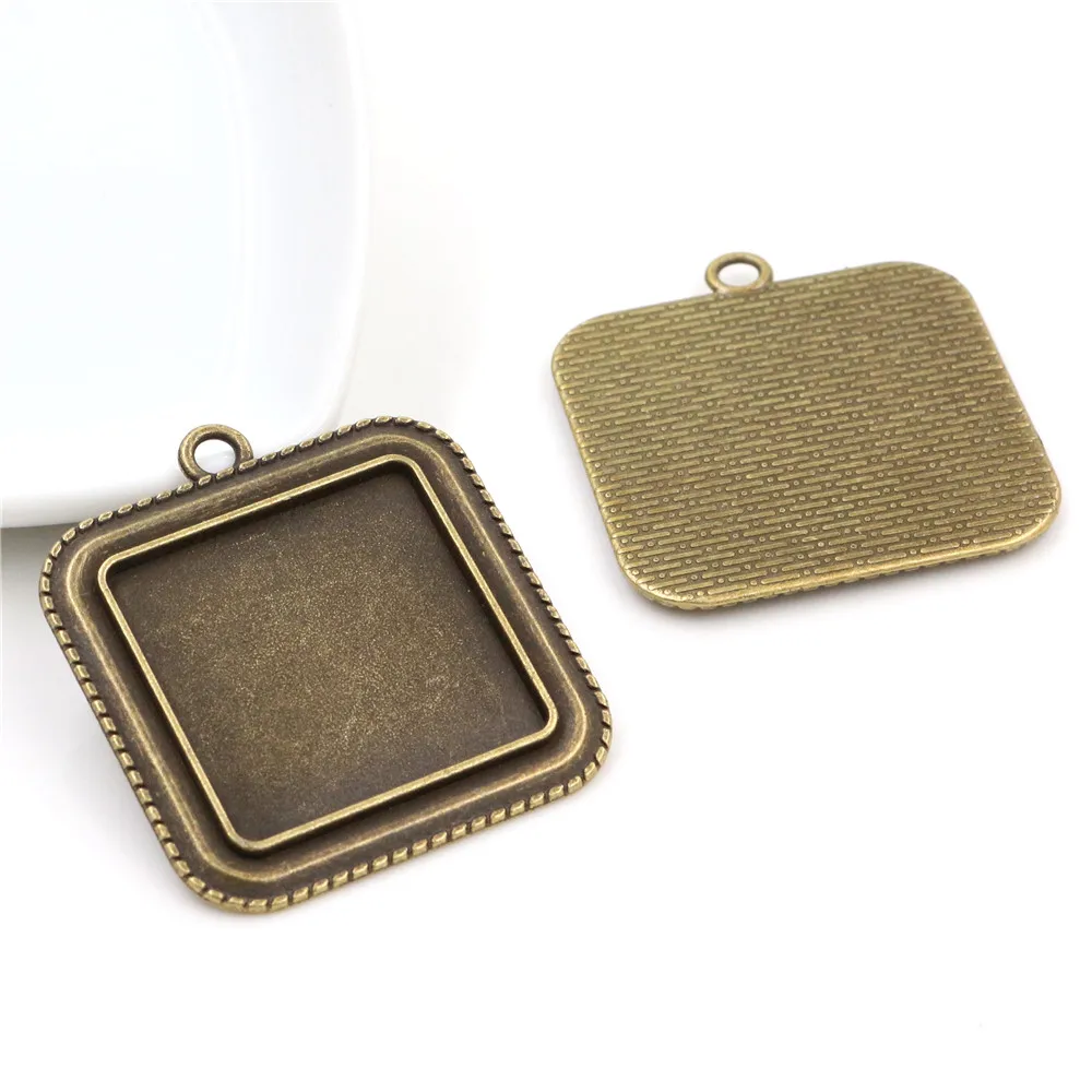 Nieuwe Mode 5 Stuks 25 Mm Binnenmaat Oud Zilver En Brons Vierkante Cabochon Basisafstelling Charms Hanger Lade