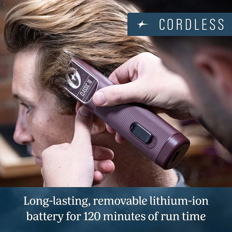 ماكينة قص الشعر اللاسلكية الاحترافية من أوستر، كلاسيكية 76 للحلاقين وقص الشعر بشفرة قابلة للفصل، عنابي