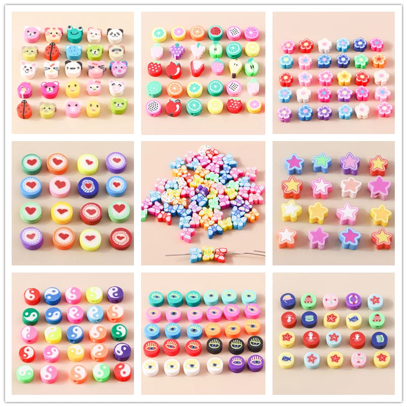 

Leslie 100pcs/lot Mini Animal Fruit Flower Polymer Clay Spacer Beads Charms for Jewelry Making Diy Bracelet Necklace Accessories