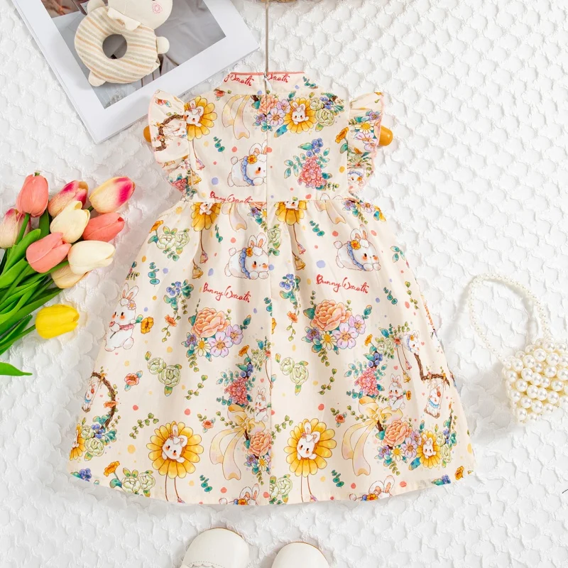 Girl Girl Dress Summer Girl Rabbit Flower Chinese Style Cheongsam Dress Girl Hanfu Dress Princess Dress