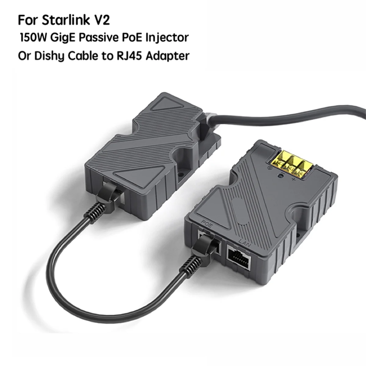 For Starlink Dishy Cable Adapter to RJ45 and 150W GigE Passive PoE Injector for Starlink V2 to PoE Injector A002