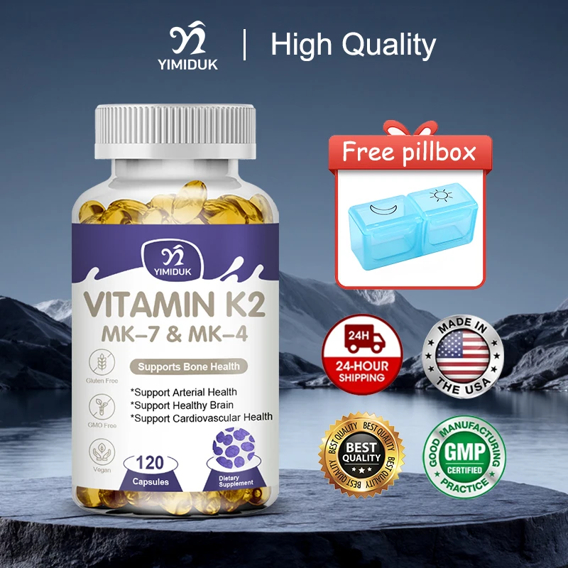 

Dual-Potency Vitamin K2 MK-7 & MK-4 Complex Capsules, for Skin Health, Strong Bones & Flexible Arteries, Men & Women, Non-Gmo