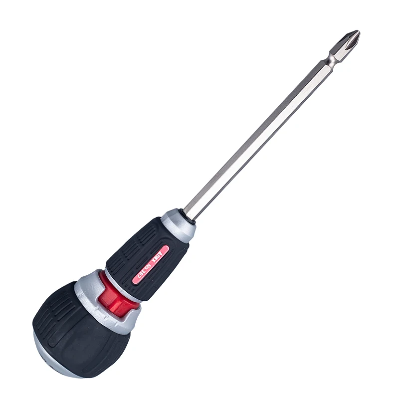 ANEX Ratchet Screwdriver 72 Gears, Ball Handle, Magnetic Driver Bit (Phillips Slot +2, Flat Head 6), Made in Japan