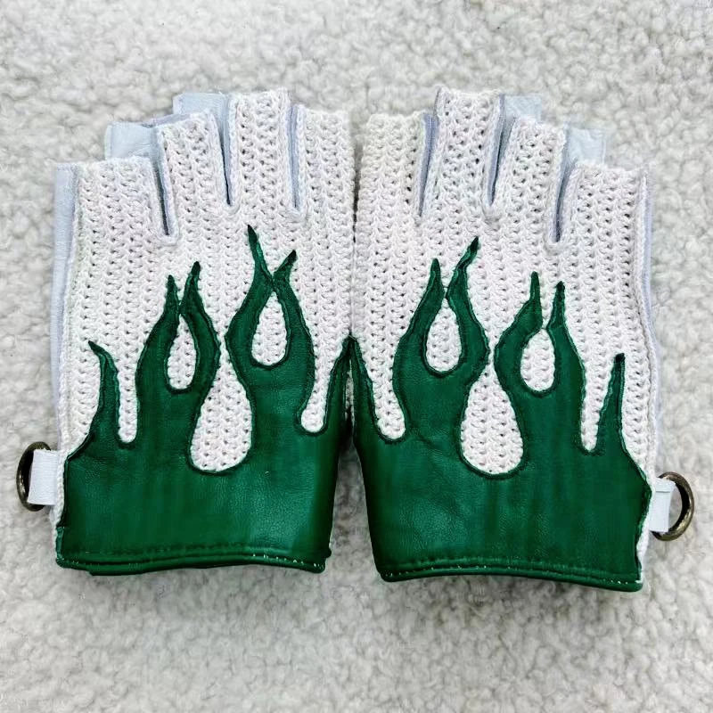 

Flame Leather Gloves for Men Summer Male Driving Cycling Mittens Retro Knitted Mesh Thin Genuine Leather Guantes para Motos