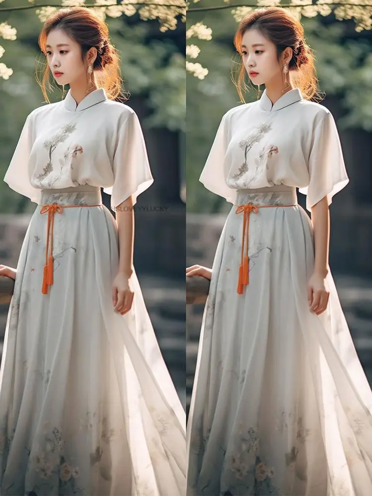 Migliorato cinese Hanfu femminile retrò Daily Tea Art Fairy Hanfu Dress Set donna Vintage Lady Oriental Daily Hanfu Dress