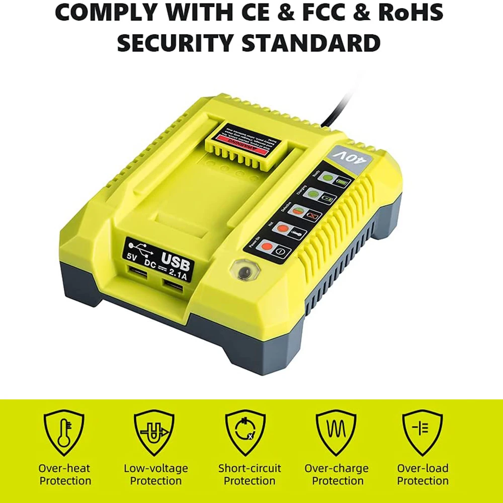 Carregador para Ryobi Op401 40v Bateria de Lítio-ion Op4015 Op4026 Op4026a Op4030 Op4040 Op4050 Op4050a Op4060 Op40261