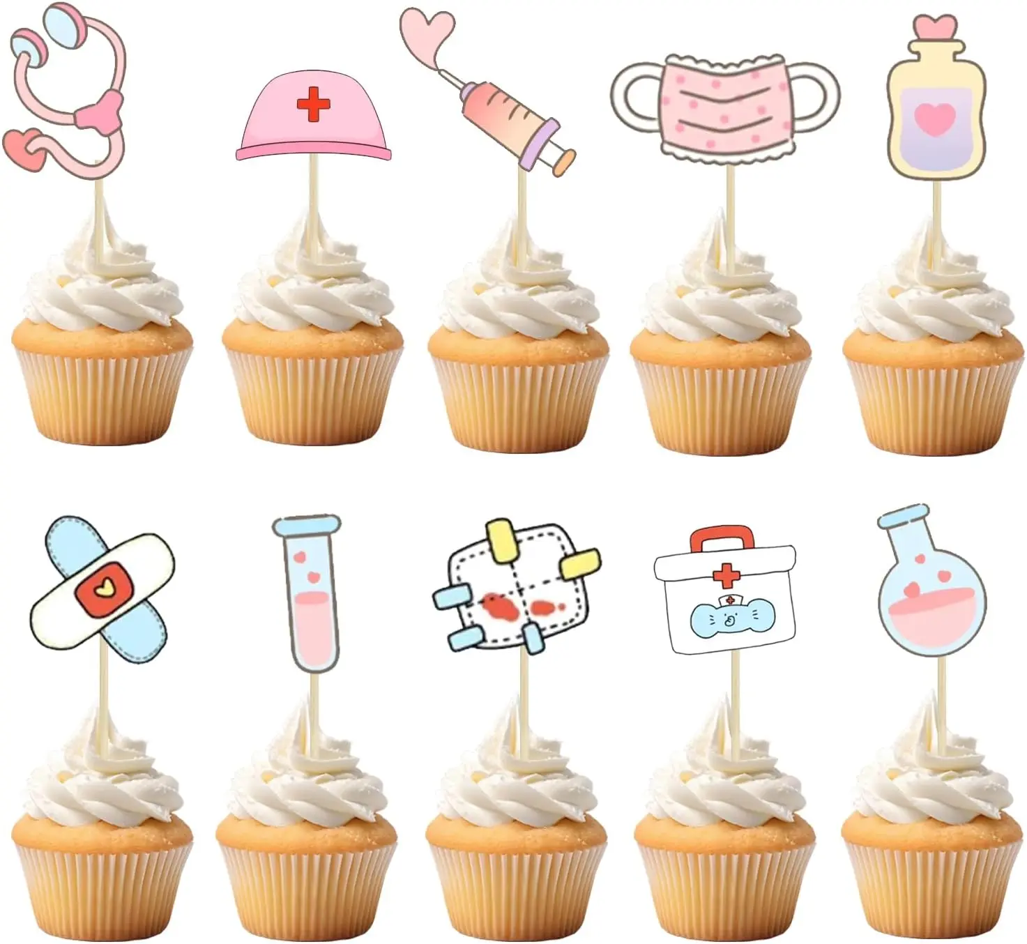 2.5 Inch Nurse Cupcake Toppers Nurse Graduate Themed Birthday Party Cake Decoration 20 Pcs