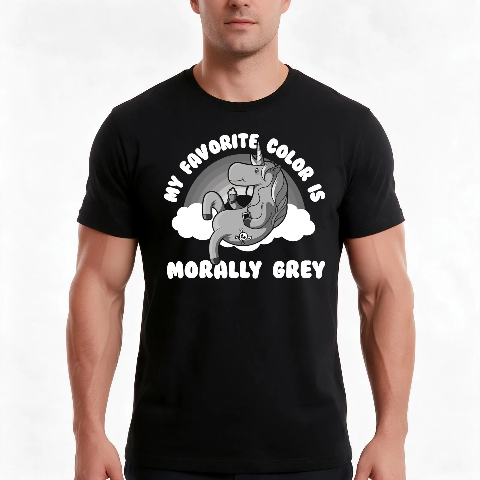 Morally Grey unicorn (US spelling) T-Shirt, Summer Casual Cotton Tee, Oversized Streetwear Tops, Vintage Graphic Print