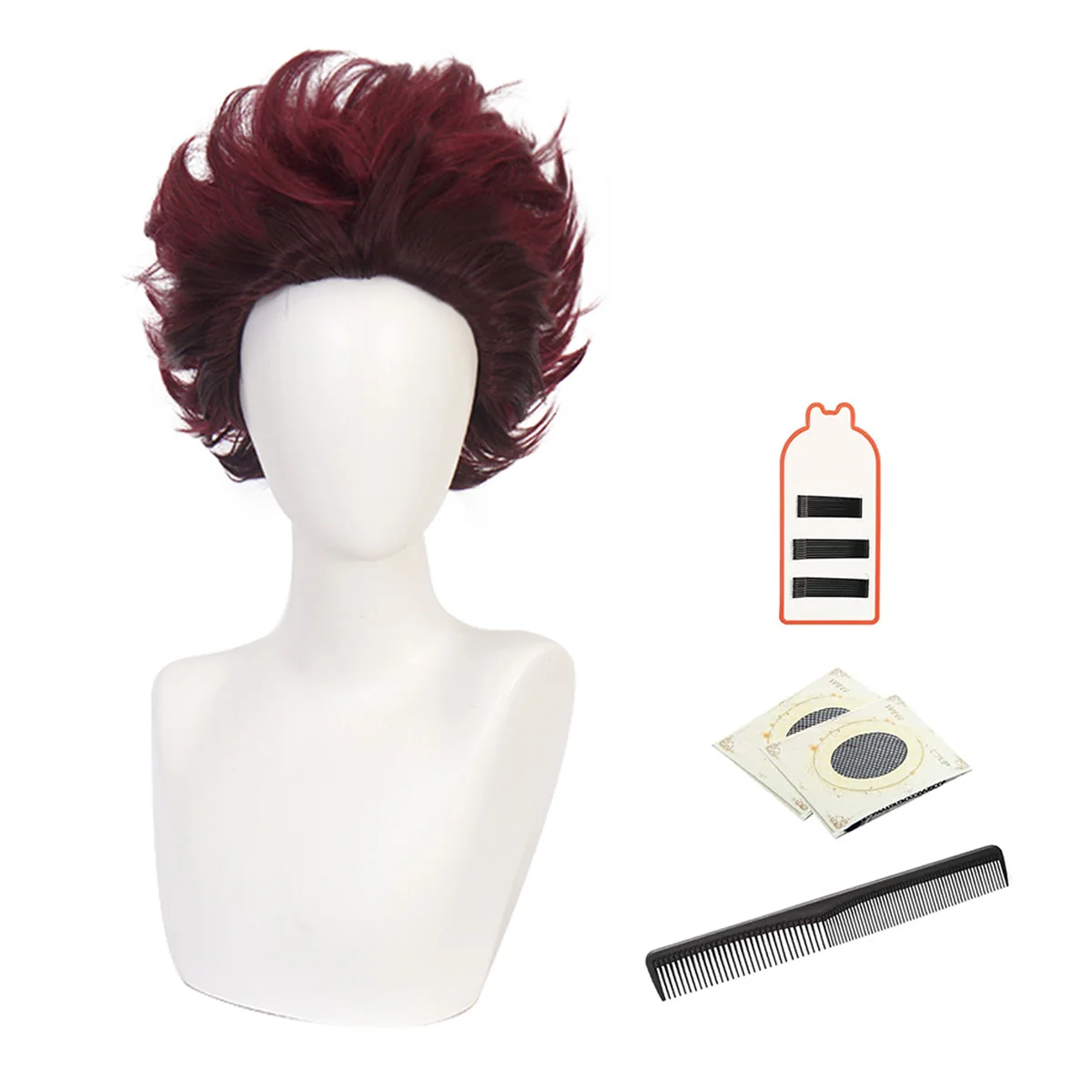 HOLOUN Anime Kamado Tanjiro Cosplay Wig Rose Net Synthetic Fiber Adjustable Size Heat Resistant Cap Comb Halloween Cos