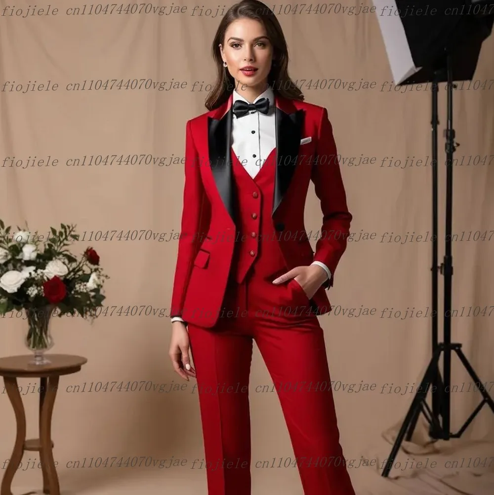 

Красный Черный Воротник Формальный Деловой Женский Костюм Свадебная Вечеринка Выпускного Вечера Дамы Мать Девушка Смокинги Костюм 3-х Частей Комплект Блейзер Жилет Брюки