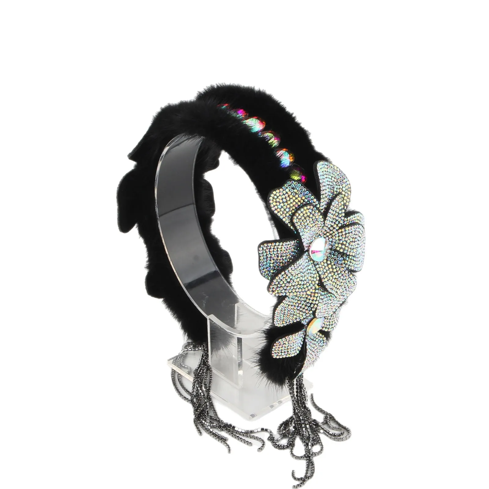 

Аксессуар для волос с широкими полями и шариками с широкими полями, повязка на голову с большим цветком и широкими краями, легкая роскошная повязка на голову через границу 504