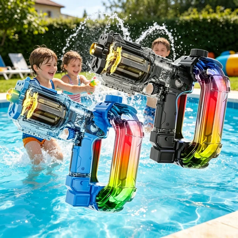 Simulierte elektrische Wasserpistolen für Kinder – Leistungsstarke, kontinuierlich schießende automatische Wasserblaster für den Sommer und Outdoor-Spielzeug für Kinder