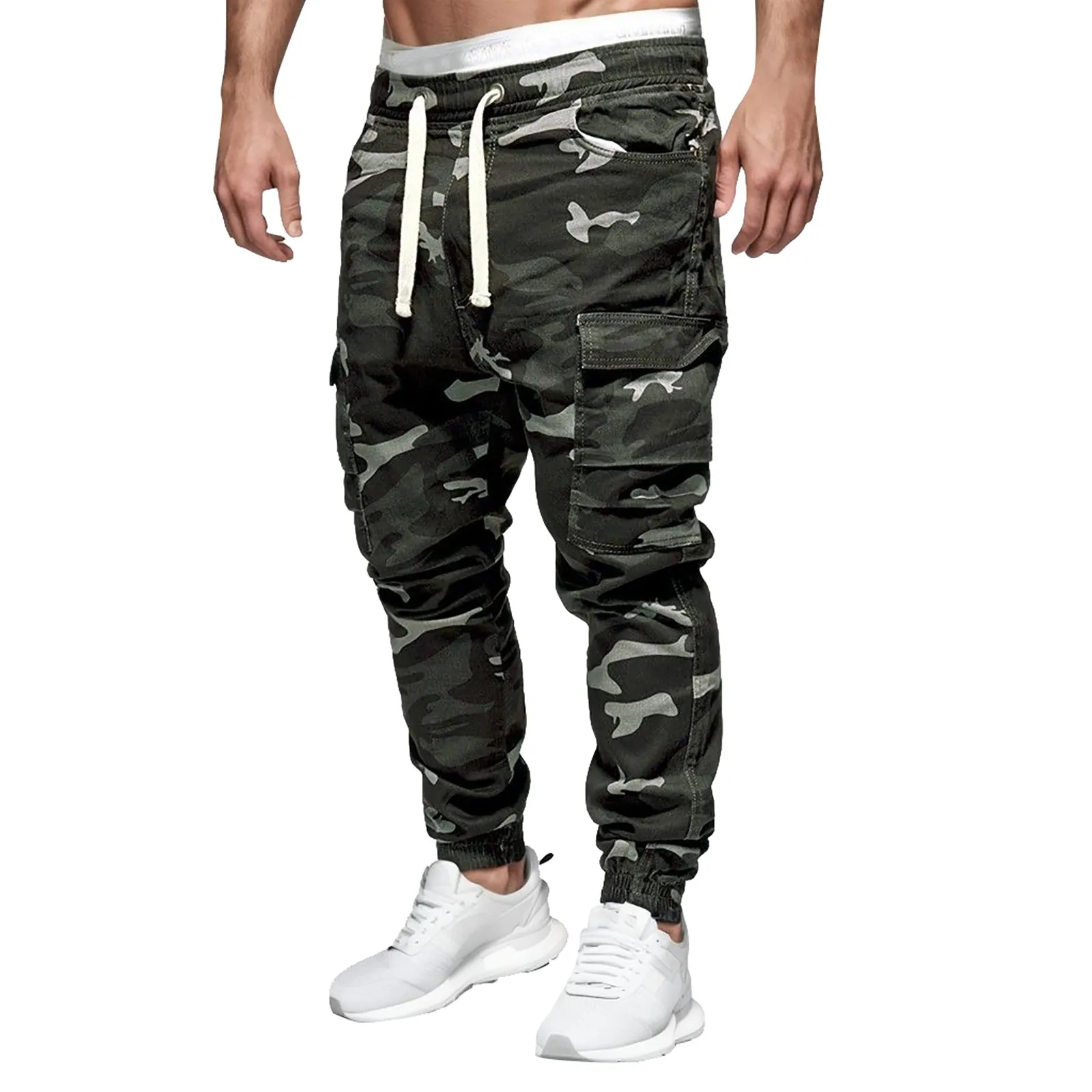 

Men's Tactical Camouflage Overalls High-Quality Cotton Multi-Pocket Drawstring Trousers Sports Training Casual Work Pants