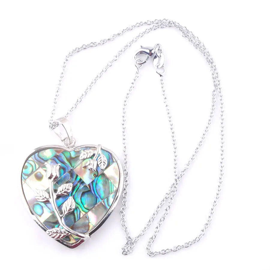 New Zealand Abalone Pearl Shell Pendant Necklace Alloy Heart Colourful Shell Girls Necklaces N3643