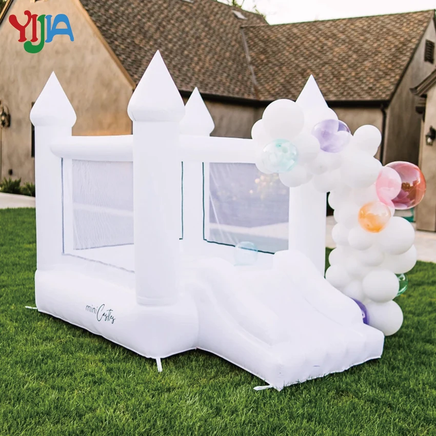 Commerical Soft Play 8Ft Mini White Kids Jumpers  Bounce House With Slide Jumping  Bouncy  Castle House  For Party Rental