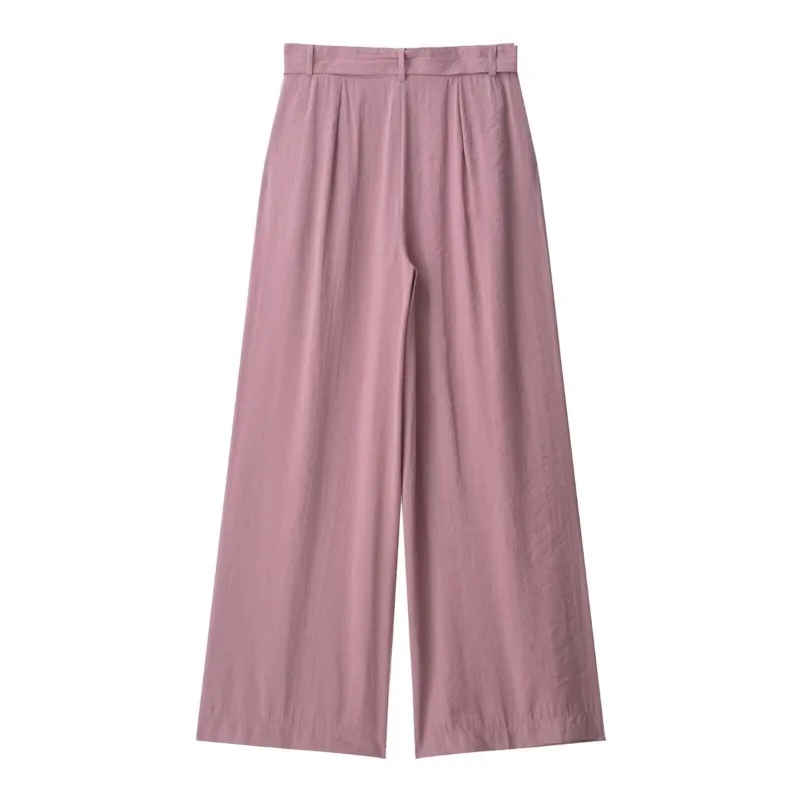HipSeam Damen-Hosen-Sets mit hoher Taille, 2-teilig, langärmelig, Knopfleiste, weiches Hemd, fließende Hose mit weitem Bein und Gürtel, Damen-Outfit
