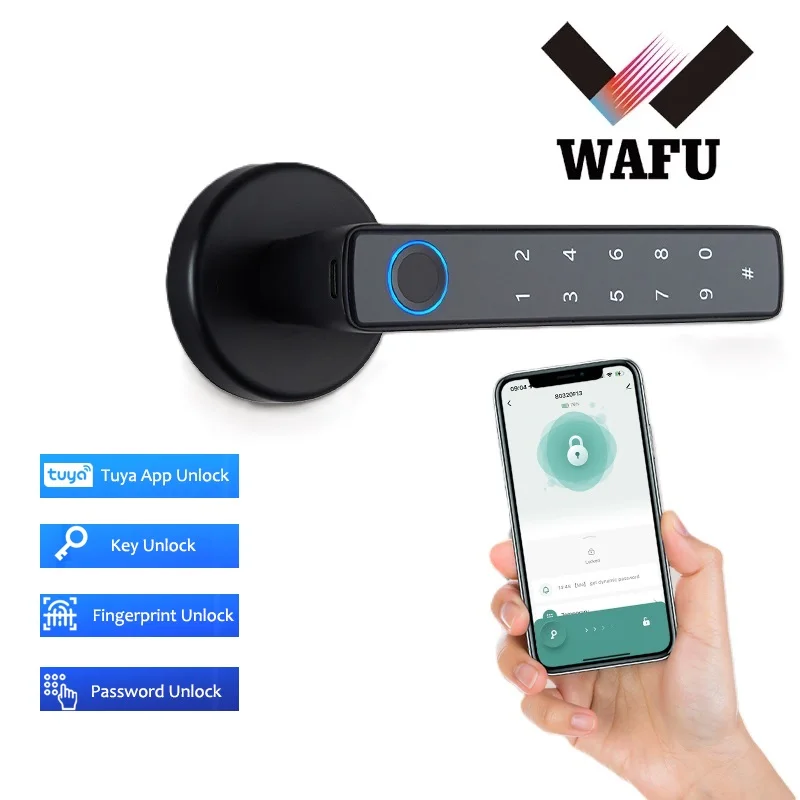 

WAFU Smart Keyless Entry Lock 10 Number 50 Groups Fingerprint 100 Password Tuya APP Unlock 180 Days BT-Compatible Handle Lock