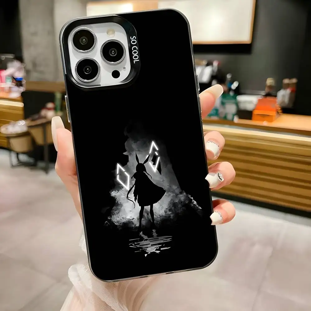 เคสโทรศัพท์ลายเกม Arknights สำหรับ iPhone 16,15,14,13,12,11,Pro,Max,Plus,Mini,XS,SE ป้องกันการตกกระแทก สีดำด้าน ขอบแข็ง