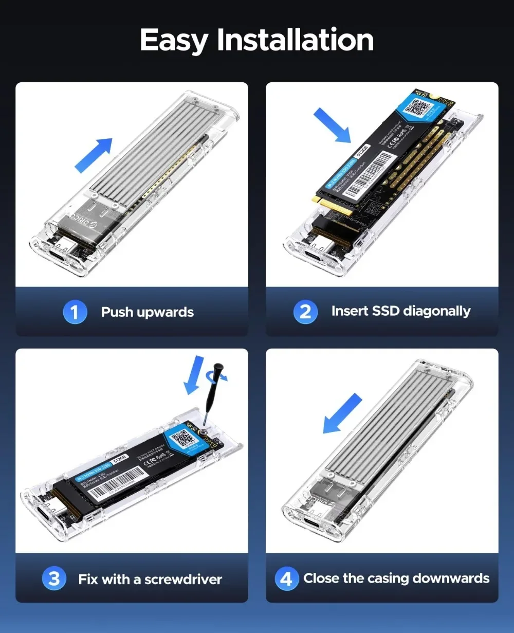 ORICO M.2 NVMe SATA SSD adaptador de carcasa 10Gbps sin herramientas transparente carcasa de disco duro externo M.2 SSD para caja de PC