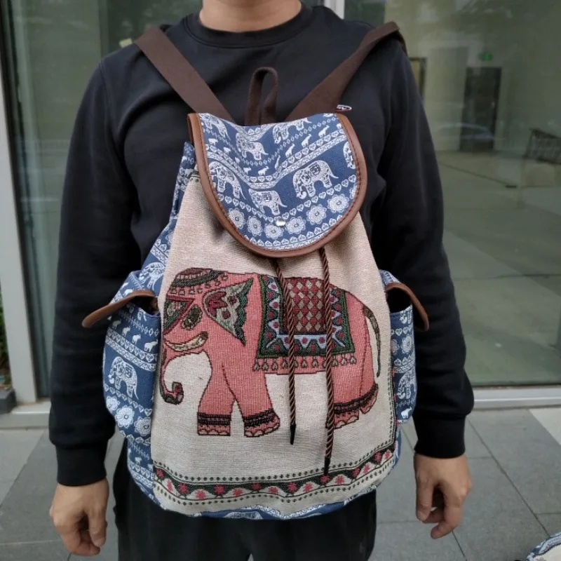 حقيبة ظهر أنيقة بنمط الفيل حقيبة كمبيوتر محمول كاجوال مع تطريز عرقي للعمل والمدرسة والكلية والسفر ورحلة العمل #3