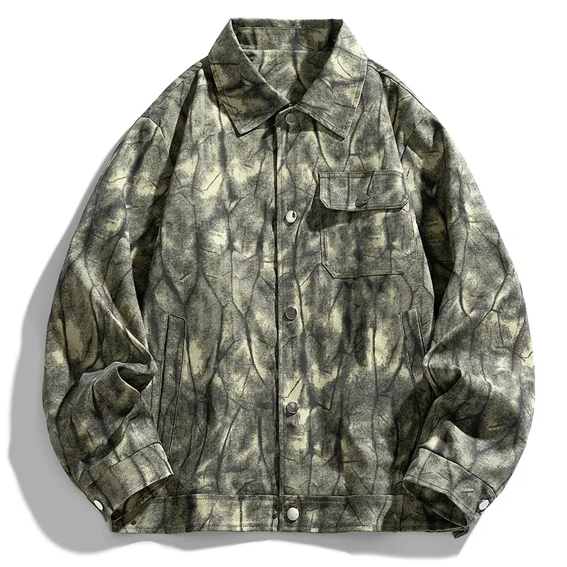 

Men's Youth Jacket Fashionable Casual Versatile Top Tie-dyed Jacket Windproof Cycling Jacket American Retro Lapel Flight Jacket