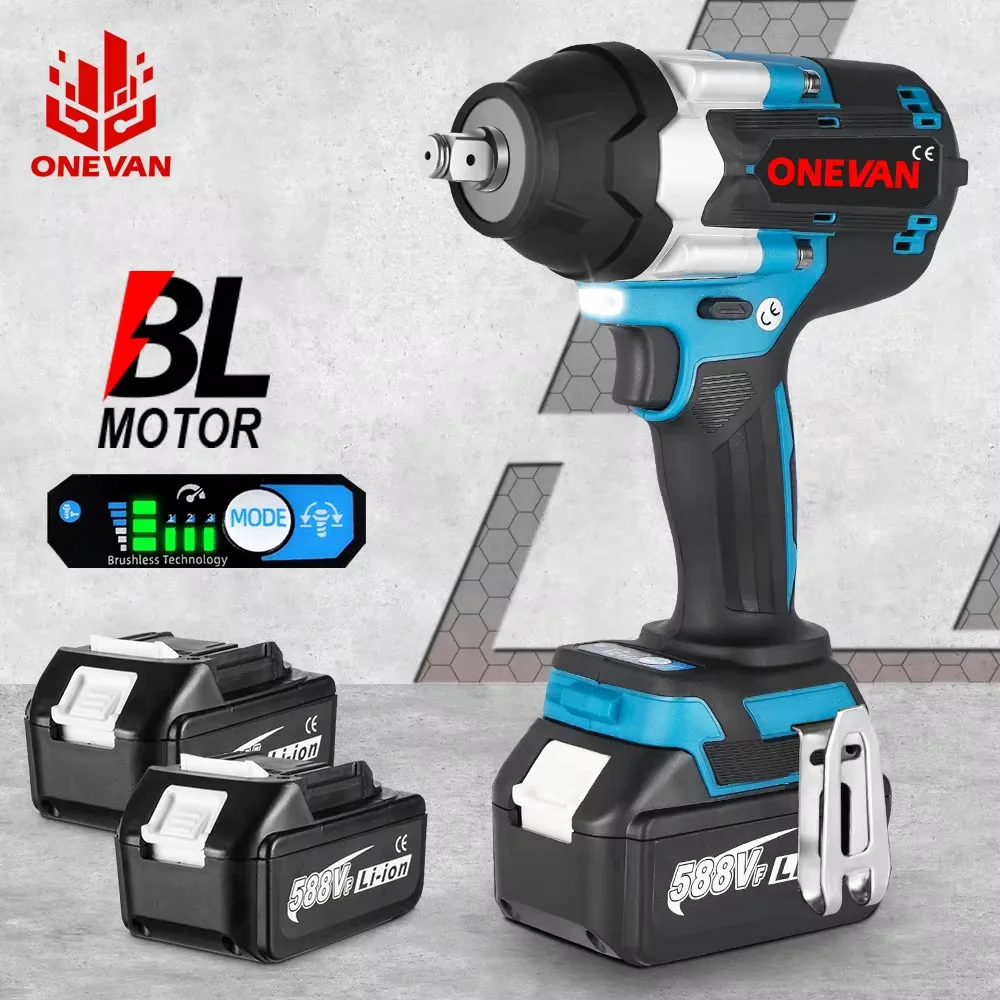 ONEVAN 1800N.M Torque Brushless Electric Impact Wrench Cordless Battery Screwdrive Drill Power Tools For Makita 18V Battery