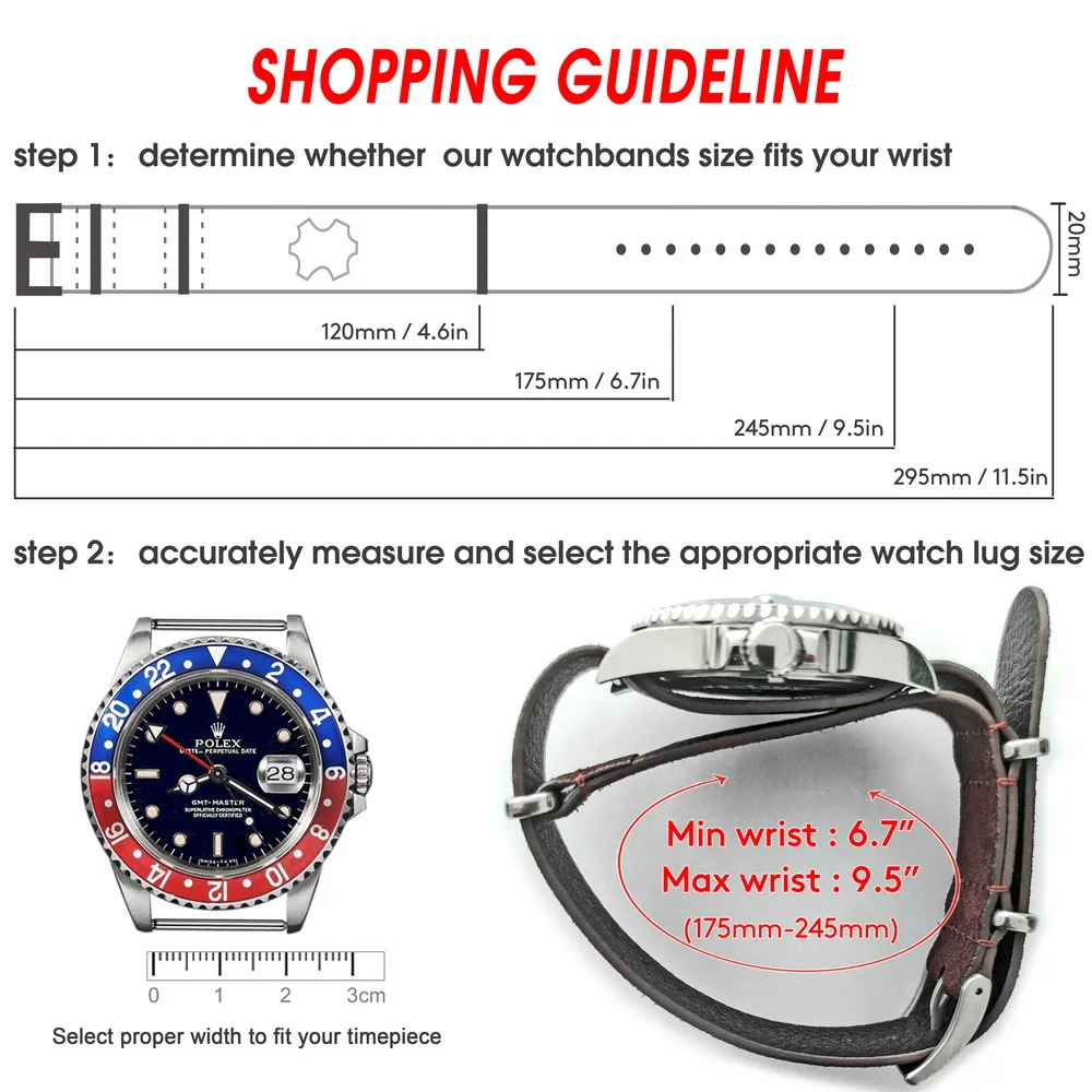 HEMSUT Genuine Leather Watch Band Suede One Piece Style Military Wrist Strap Vintage 18 20 22mm Replacement Wrap for Men Women