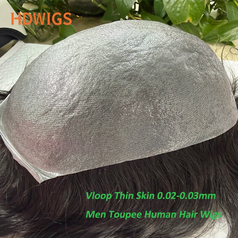 

Men Toupee Full PU Vloop Thin Skin 0.02-0.03mm Men Capillary Prosthesis Real Indian Human Hair Wig Hairpiece Antibactrial Wigs