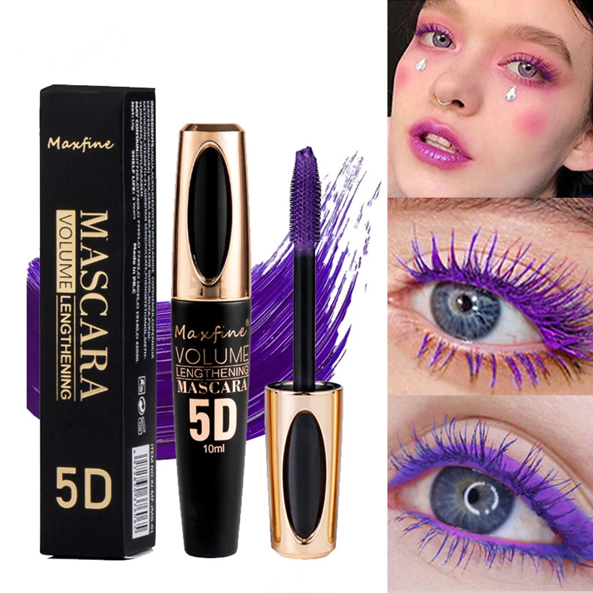 Mascara 5 colori, mascara colorato impermeabile volumizzante a lunga durata allungamento arricciatura, crea un trucco occhi affascinante 5D