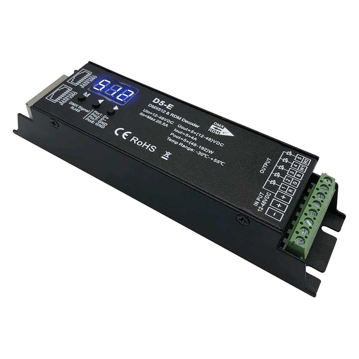

SUPER HOT 5 Channel DMX Decoder with RDM Display Dimmer Driver PWM RGBCCT