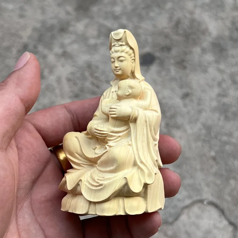 Hand-Carved Boxwood Guanyin Statue - 3.9