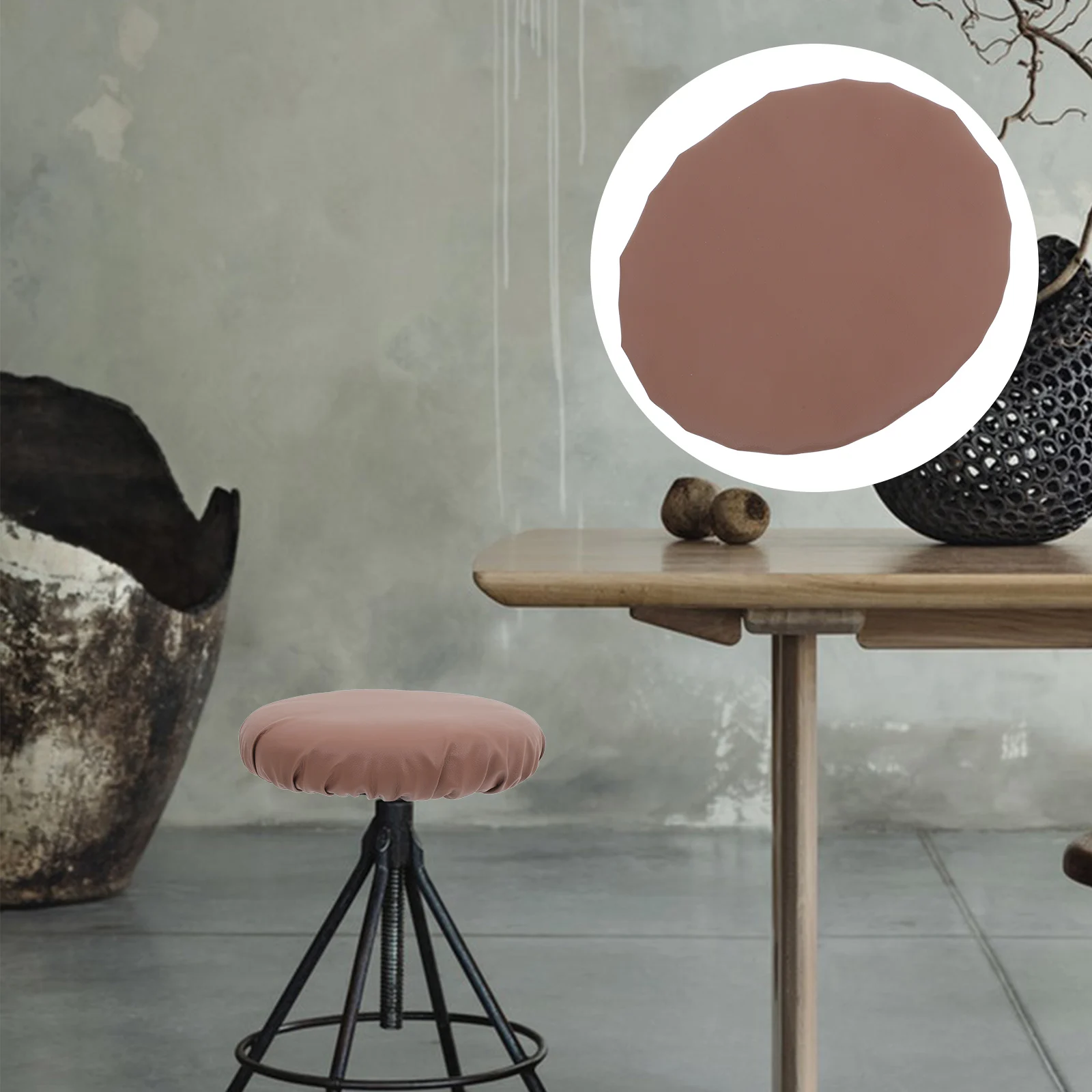 

Chair Covers Stool Seat Round Home Slipcover Embedded Barstool Brown Cushion for